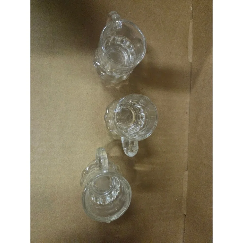 Set of 3 Federal Glass Mini Beer Mug Shot Glasses Clear Paneled 2 Inch Vintage
